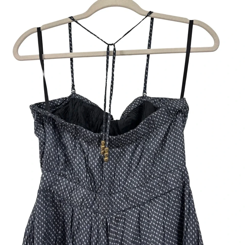 Gap Navy Blue Polka Dot Crinkle Silk Halter Handkerchief Hem Midi Dress Size 6 - Picture 6 of 15